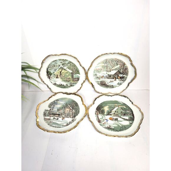 Set of 4 Vintage Currier & Ives Plates, Homestead and Home Winter Scenes - Picture 1 of 6